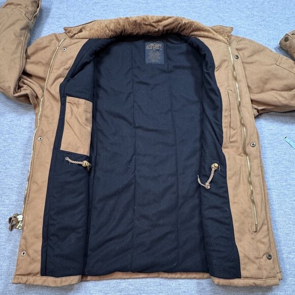 Old Mill Mens Brown Insulated Coat Canvas Jacket Snap Zip Fleece Lined Size XL - Picture 3 of 14